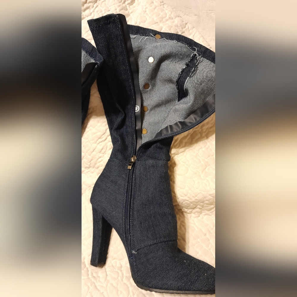 Forever 🧚♀️ Denim Boots Blue high heel 9 - Picture 6 of 11